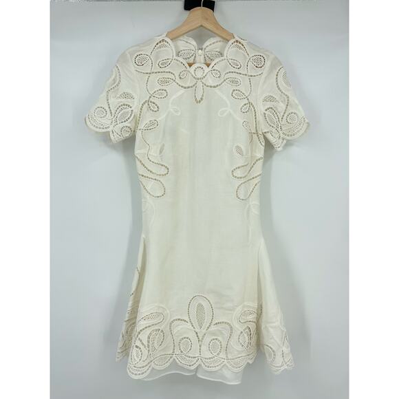 SIMKHAI | Morrigan Linen Mini Dress in Ivory White Lace Fit and Flare 0 - Picture 2 of 16